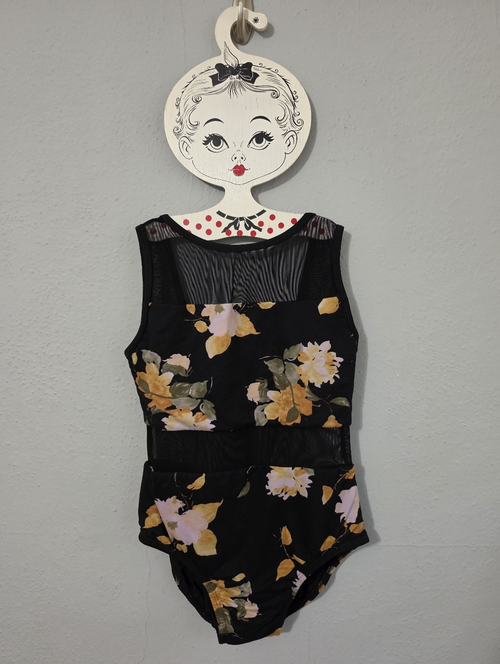 Chelsea B Dancewear Black with Yellow Flower Leotard Bodysuit Size Med